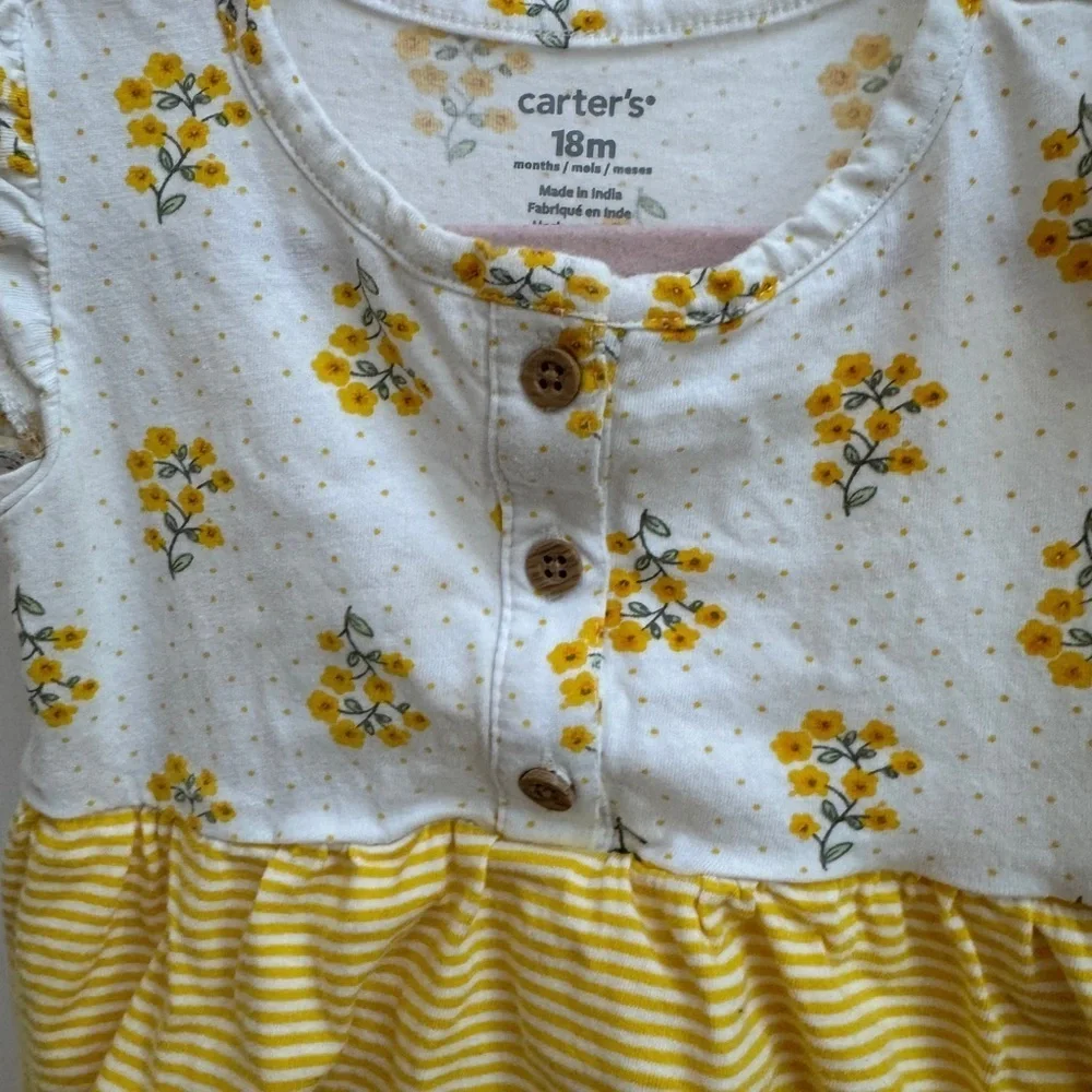 Carter's 18M Girls Short Sleeve Floral Baby Dress with Onesie Enclosure